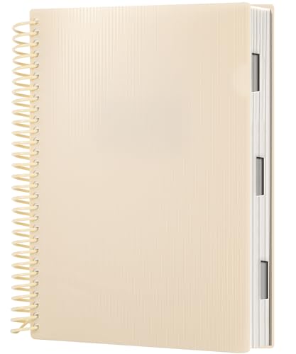 Yoment A5 Spiral Notebook, 4 Subject Wide Ruled Journal, 120 Sheets | Beige design with organized sections, graph and blank pages offers flexible note-taking for work, school, office daily use. - color: white, size: 6.2"x8.2"(A5)
