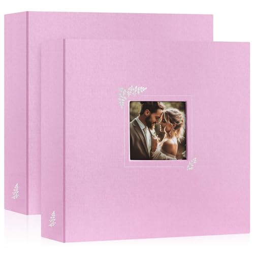 Lanpn 2 Packs Scrapbook Photo Album 12x12, Linen Window Design Cover Top Load 3 Ring Folder Binder Photo Book Photobook 12 x 12 inch with 30 Plastic Sleeves 60 Pages (Pink) - color: Pink, size: 12x12"/2PK