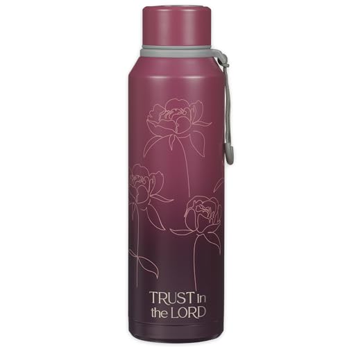 Christian Art Gifts Stainless Steel Double Wall Vacuum Sealed Insulated Water Bottle for Women: Trust in the Lord Bible Verse, Leak/Spill-proof, Scratch Resistant, Wide Mouth, Cute Plum Purple, 24 oz - color: Trust/Plum