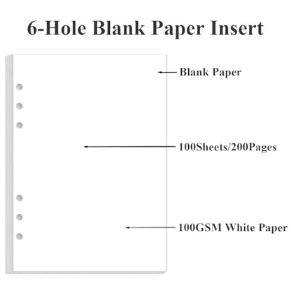 A5 Blank Paper Refill - 6 Hole Planner Inserts for A5 Binder, 200 Pages 6 Ring Loose Leaf Blank Paper with 5 Colorful Binder Dividers, 5.8" x 8.5" - style: 6-Hole Blank