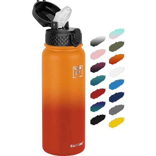 Fanhaw 20 Oz Kids Insulated Stainless Steel Water Bottle with Straw Lid, Leakproof & Anti-Dust Everyday Use Bottle for School, Women & Men, Back to School Essentials (Yellow Orange) - color: Yellow Orange, style: 20 Ounces