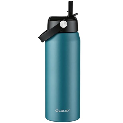 Oldley 24oz Insulated Water Bottle with Straw, Stainless Steel Water Bottle for Sports, Travel, School, BPA-Free Sports Bottles for Adult Kids, Leak-Proof, Emerald Green - color: Emerald Green, size: 24 Ounces