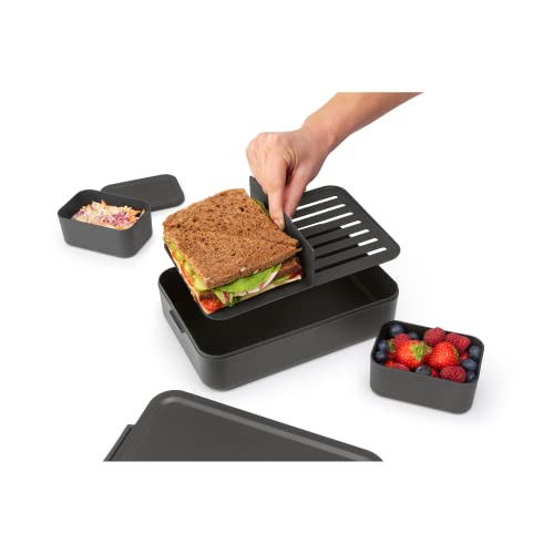Brabantia Make & Take Bento Lunch Box (Dark Gray) 2 Compartments & Lidded Pot, Lift-Out Tray Divider, BPA-Free, Airtight Snap Locks, Microwave & Freezer Safe, Travel Meal Prep Container, 68oz - color: Dark Gray, style: Bento Lunch Box