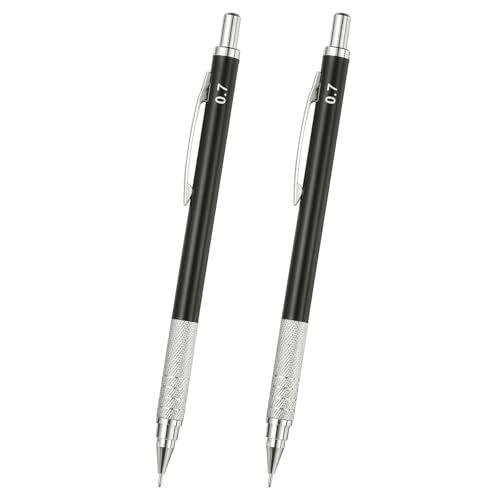 PATIKIL 2Pcs Mechanical Pencil 0.7mm, Lead Pencils Mechanical Holder Medium Point Automatic Metal Holder for Drawing Art Sketching Woodworking, Black - color: Black