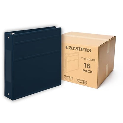 Carstens 2-Inch Heavy Duty 3-Ring Binder - Side Opening, Navy Blue, Durable Plastic, No-Gap Rings, Waterproof Covers, No Pockets, Holds 300 US Letter Sheets, BPA-Free, Made in USA (2829-3R) Case of 16 - color: Navy Blue, size: Case of 16