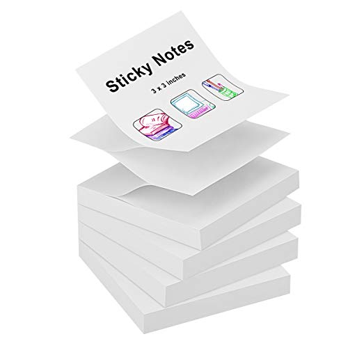 ZCZN 400 Sheets Pop-up Sticky Notes, 3 x 3 Inches, 4 Pads Bright Color Self-Stick Notes, 100 Sheets/Pad, White - color: White