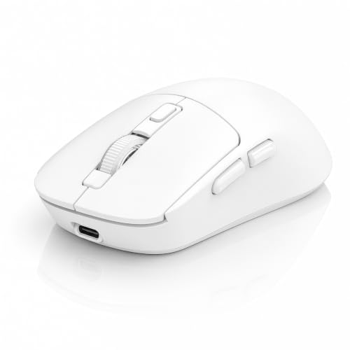 Gizdot-M1 Bluetooth Wireless Mouse for MacBook/Laptop/Mac | 4-Mode Connections Multi-Device, 3-level DPI, Mouse Jiggler, Silent Click, Ergonomic, Side Buttons, Type-C Rechargeable - color: White