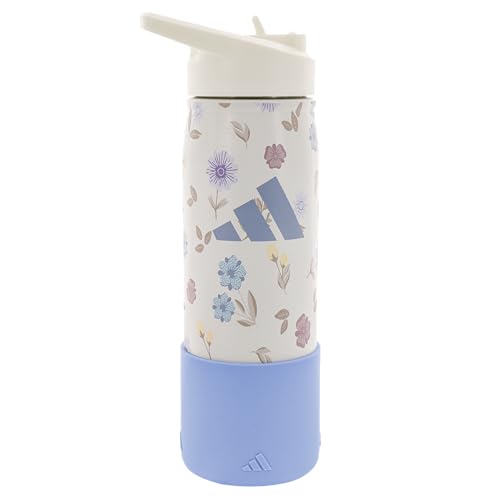 adidas Stainless Steel Metal Water Bottle 20 oz (600 mL) Straw Lid - color: Warm Vanilla Yellow/Tactile Blue/Tactile Blue/2