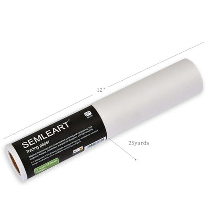 SEMLEART Trace Paper roll 12 inch x 25 Yard,32lb/50gsm,Translucent White tracing Paper for Drawing, Sketching，Sewing Pattern Gift Wrapping,Dressmaking - Sketch & Drafting Paper roll - size: 12in×25yd