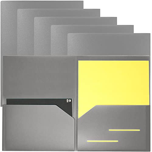 Youngever 6 Pack Heavy Duty Plastic Two Pocket Folders, Heavy Duty Plastic 2 Pocket Folder (Grey) - color: Grey