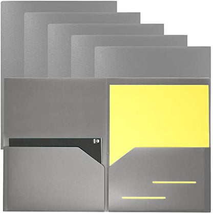 Youngever 6 Pack Heavy Duty Plastic Two Pocket Folders, Heavy Duty Plastic 2 Pocket Folder (Grey) - color: Grey