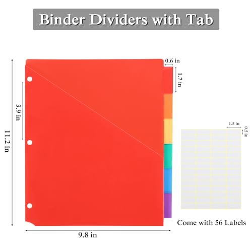 SEEKIND 12PCS 3 Ring Binder Dividers with Tabs,Binder Divider with Pockets,Dividers for 3 Ring Binder Organizer, Multicolor (12)