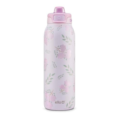 Ello Pop & Fill Insulated Stainless Steel Water Bottle with Quick Fill Lid, Leakproof Locking, Sip or Chug Spout, BPA-Free, Double Wall Vacuum Insulated for Sports, Travel & School- 22oz / 32oz / 40oz - color: Blossom Bliss, style: 32oz