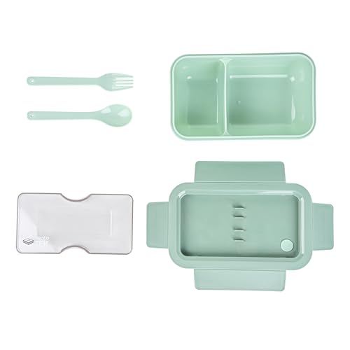 Restaurantware-Bento Tek 28.7 Ounce Bento Box, 1 Reusable Lunch Container - With Fork And Spoon, Does Not Contain BPA, Green Plastic Reusable Lunch Box, Microwavable, Dishwashable - size: 1 Count, style: 29 oz - Green