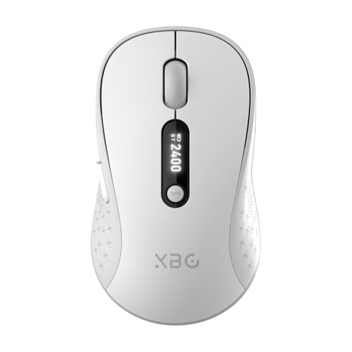 XBG B15pro Wireless Bluetooth Mouse, Bluetooth 5.0/4.0 & 2.4G Tri-Mode, Type-C Rechargeable with LED Screen Display, Ergonomic Silent Click for Laptop/PC/Tablet, Multi-Device & Office Use-White - style: B15 Pro-White