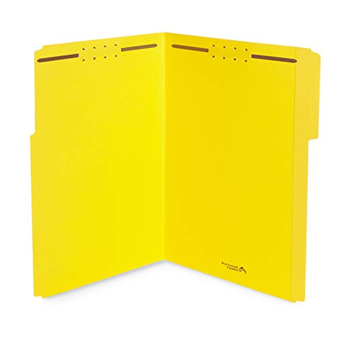 Blue Summit Supplies 50 Fastener File Folders, Legal, Heavy Duty, Yellow | Heavy-duty 14pt, reinforced 1/3 top tab, legal size, embedded fasteners, for legal, medical, and office records - color: Yellow