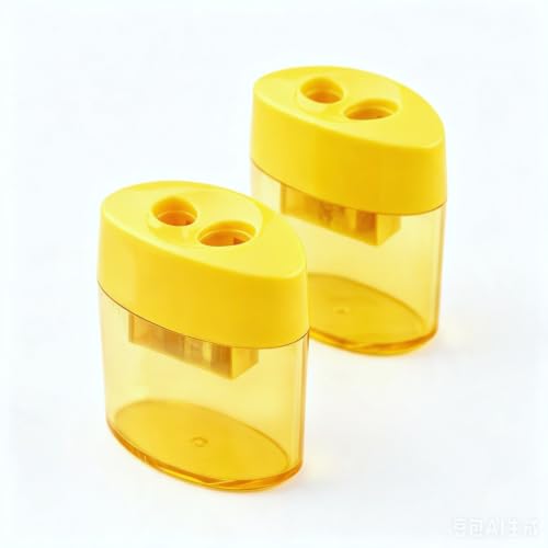 Handheld Pencil Sharpener, Dual Holes Manual Pencil Sharpener with Lid, Compact Colored Pencil Sharpener, Portable Sharpening Tool for Home Office Desktop Art Sketch (Yellow - 2 Pack) - color: Yellow - 2 Pack
