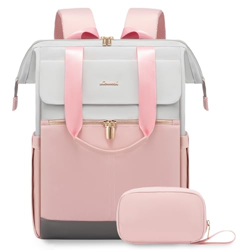 LOVEVOOK 17.3 Inch Laptop Backpack for Women, Large Capacity Travel Backpack with Organizer Bag, Waterproof Carry on Backpack Work Bag with USB Port, Teacher Nurse Backpack Purse, 2PCS, Grey-Pink - color: Grey - Pink, size: 17.3 Inch - 2pcs