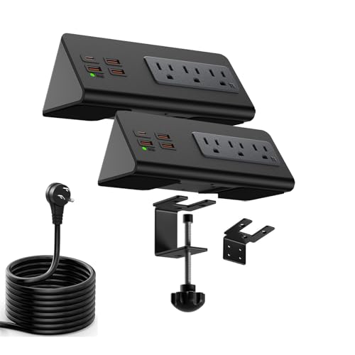 Upgraded Version Edge Mount Power Strip with USB-C Ports Tabletop Surge Protector Desk Clamp Power Sockets with 3 AC Outlets &4 Fast Charging USB Ports for Home Office Hotel Dormitory (Black - 2pack) - color: Black - 2pack