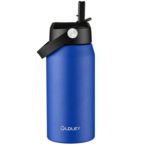 Oldley 18oz Insulated Water Bottle with Straw, Stainless Steel Water Bottle for Sports, Travel, School, BPA-Free Sports Bottles for Adult Kids, Leak-Proof, Klein Blue - color: Klein Blue, size: 18 Ounces