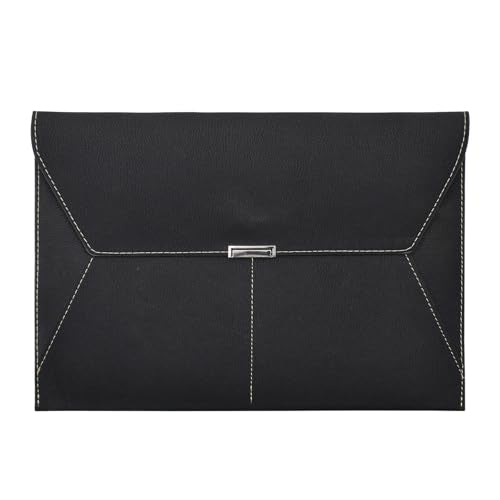 VANRA File Folder Document Holder Organizer Waterproof Portfolio Leather Folder Case with 3 Pockets, Filing Envelopes for A4 Letter Size Paper with Snap Magnetic Button Closure (Black) - color: Black