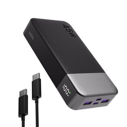 NOBIS Portable Charger, 20000mAh Power Bank, 45W Power Bank Fast Charging, Battery Pack with C to C Cable, Battery Bank with Digital Display for iPhone Android Laptop etc(Black) - color: Black