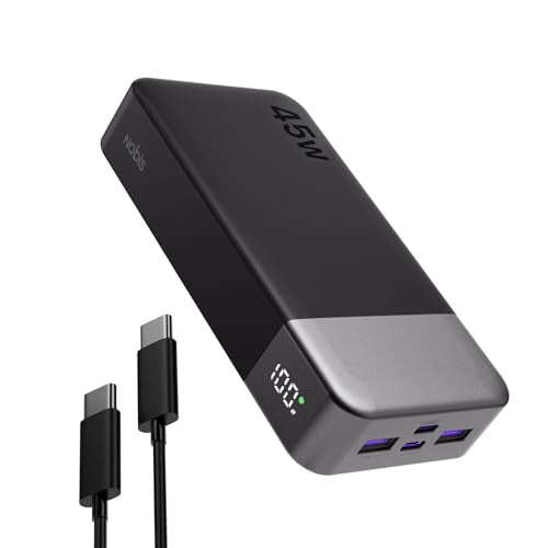 NOBIS Portable Charger, 20000mAh Power Bank, 45W Power Bank Fast Charging, Battery Pack with C to C Cable, Battery Bank with Digital Display for iPhone Android Laptop etc(Black) - color: Black