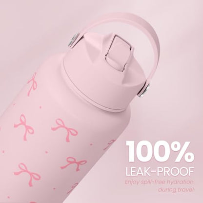Pink Bow Water Bottle Stainless Steel Insulated Vacuum 32oz with Lid, Gifts for Women Girls Teens Birthday Christmas - color: Coquette Pink Bow