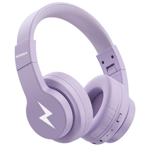 seenda Kids Bluetooth Headphones, JCH-01 Kids Wireless Headphones for School, 85/94dB Volume Limited, 45H Playtime, 3 Lighting Modes, Built-in Mic Headset with Aux Cord for iPad,Purple - color: Purple