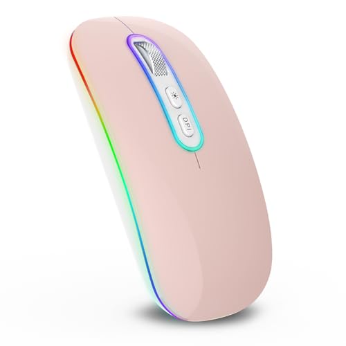 cimetech Rechargeable Wireless Computer Mouse, Silent LED Mice for Home Office, Slim Lightweight Souris‌ with USB Receiver for MacBook Air Laptop iPad PC Chromebook Notebook Tablet Window - color: Pink