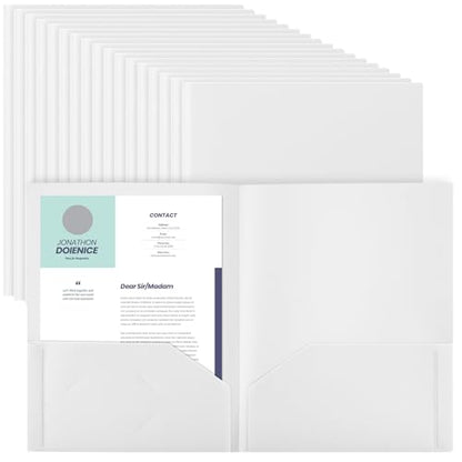 Gueevin 72 Pack Plastic Folder with Pockets, 2 Pocket Folders, Plastic Glossy Folders Fit Letter Size Paper, Heavy Duty Durable File Folder with Business Card for Home Office School (White) - color: White