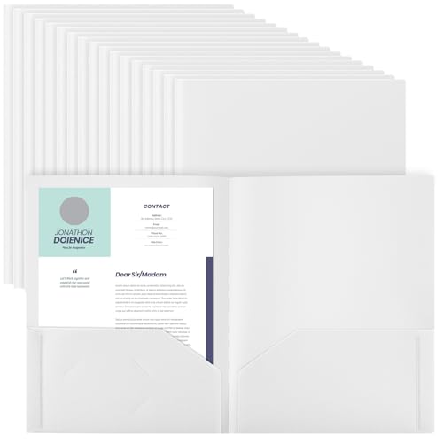 Gueevin 72 Pack Plastic Folder with Pockets, 2 Pocket Folders, Plastic Glossy Folders Fit Letter Size Paper, Heavy Duty Durable File Folder with Business Card for Home Office School (White) - color: White