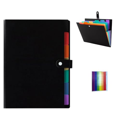 Black Accordion File Folder 8 Pockets Expanding File Organize with Labels,A4 Letter Size Paper Document Receipt Organizer Accordion Filing Folder for Classroom,Home,Office - color: Black