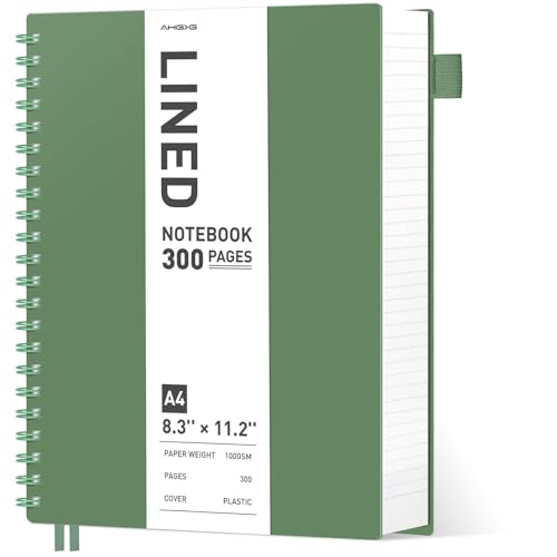 AHGXG Spiral Notebook College Ruled - Spiral Journal Perforated Notebook A4 8.5" x 11", 300 Pages Easy Tear Perforated Pages, 100GSM Thick Paper, Plastic Hardcover, for Writing Work School, Green - color: Dark Green, size: A4-Perforated