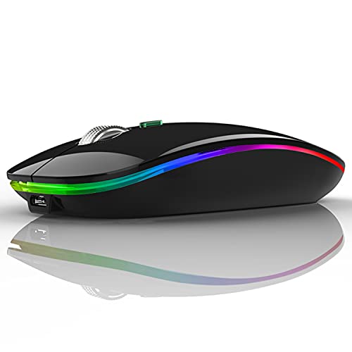 Uiosmuph LED Wireless Mouse, G12 Slim Rechargeable Silent Mouse, 2.4G Portable USB Optical Wireless Computer Mice with USB Receiver and Type C Adapter (Black) - color: Black