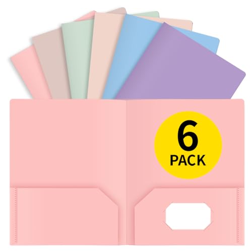 Plastic Folders with Pockets - Pastel Folders, 6 Pack, Durable 2 Pocket File Folders with Business Card Slot, Letter Size for School, Office, Home - color: Pastel