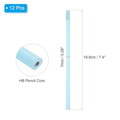 PATIKIL Round Pencils, 12 Pcs Triangle HB Graphite Pencil Wooden Pencils with Eraser for Classroom Office Writing Drawing Supplies, Blue - color: Light Blue