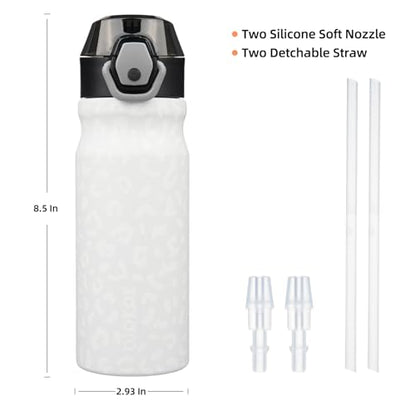 BJPKPK Water Bottle with Straw 18oz Insulated Water Bottles Reusable Stainless Steel Metal Thermal Flask with Leak Proof Lockable Lid and Carry Handle,Cream Leopard - color: Cream Leopard, size: 18 Ounces
