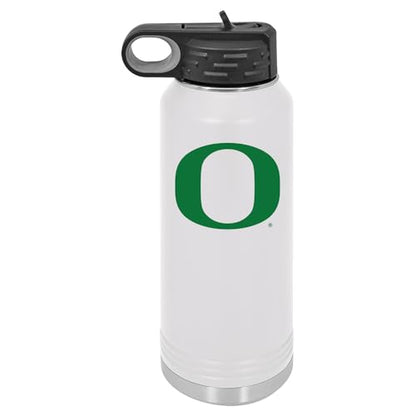 University of Oregon 32oz Stainless Steel Double Walled White Beverage Bottle with Flip Straw Spout - College Gear for Playoff Season – For Office, Home or Auto – Show your Ducks Pride - style: Oregon / White