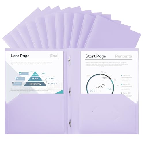SUIN Plastic Project-Folder with 2 Pockets and 3-Prong Fasteners, for US Letter Size, Bulk Pack Color File-Folder for US Letter Size Papers, Ideal for School & Office, (Pastel Purple) - color: Pastel Purple