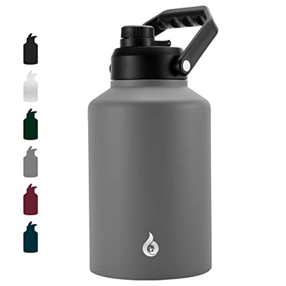 BJPKPK One Gallon(128 oz) Insulated Water Bottle, Dishwasher Safe Stainless Steel Jug, BPA Free Jug with Ergonomic Handle & Anti-slip Bottom, Large Water Bottle, Grey - color: Gray, style: 128oz