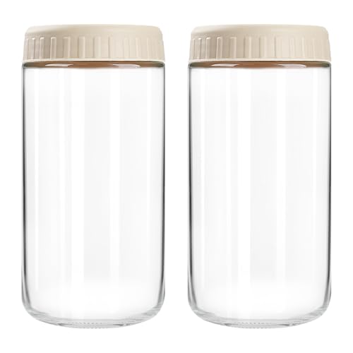 SHOWIN Overnight Oats Containers with Lids, 24oz Glass Jars with Lids 2 pcs, Apricot, Wide Mouth Mason jars for Salad, Yogurt, Snacks, Meal Prep - color: Camel, size: 24oz-2pc