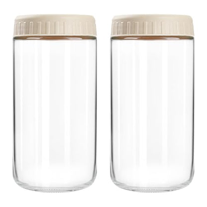 SHOWIN Overnight Oats Containers with Lids, 24oz Glass Jars with Lids 2 pcs, Apricot, Wide Mouth Mason jars for Salad, Yogurt, Snacks, Meal Prep - color: Camel, size: 24oz-2pc