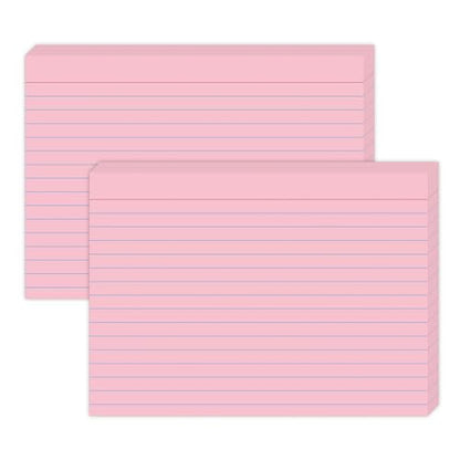 5x7 Flash Cards for Studying, 100 Pack Heavy 160GSM Pink Index Cards — College Ruled & Blank Back, Thick Note Cards with Binder Ring for Nursing School, MCAT & Bar Exam Prep - color: Pink