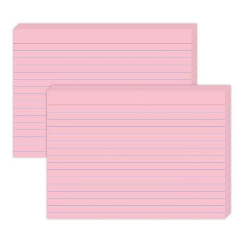 5x7 Flash Cards for Studying, 100 Pack Heavy 160GSM Pink Index Cards — College Ruled & Blank Back, Thick Note Cards with Binder Ring for Nursing School, MCAT & Bar Exam Prep - color: Pink