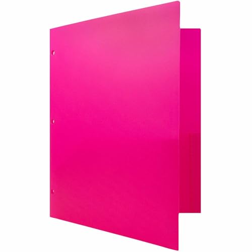 JAM PAPER Heavy Duty Plastic 3 Hole Punch Pocket Folders - Extra Tough School Folders - Fuchsia Hot Pink - 3/Pack - color: Fuchsia, size: 3 Per Pack