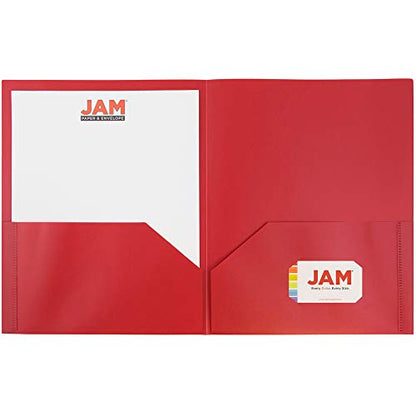 JAM PAPER Plastic 2 Pocket POP Folders - Durable School Folders - Red - 6/Pack - color: Red, size: 6 Per Pack