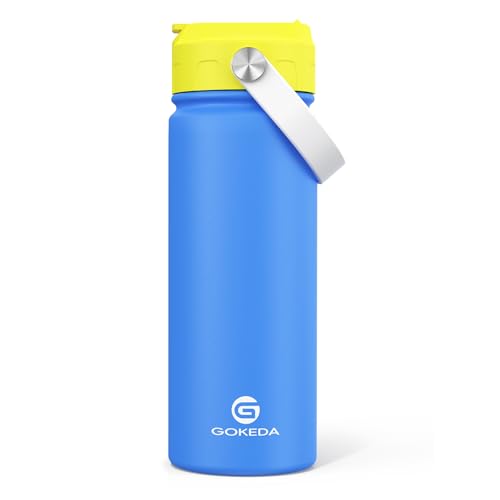 GoKEDA 18oz Kids Water Bottle, Stainless Steel Straw Cup | DIY Stickers, BPA-Free, 316 Stainless Steel, Keeps Cold 24h, Leak-proof, Dust-Proof Lid, Sturdy, School, Gifts - color: Yellowe Blue