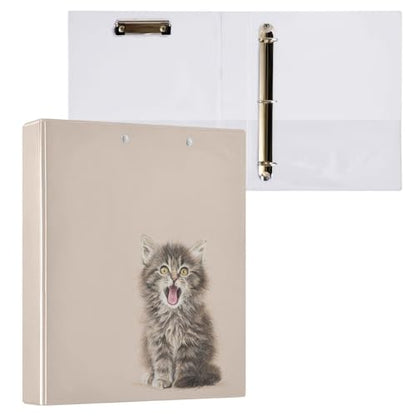 Fustylead Realistic Tabby Kitten Yawning Pattern 3 Ring Binder, D-Rings 1.5" Hardcover Folder, Fits 200 Sheets of A4 Paper, Durable Clipboard & Clean View with Inside Pockets for School Home Office - size: 12.4x10.63x2.36 Inch-1 Pack