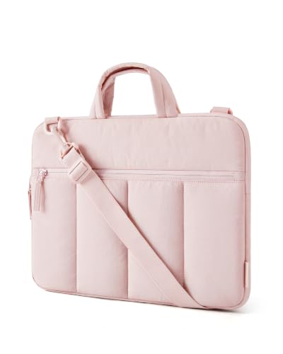 BAGSMART 13-14 Inch Laptop Sleeve with Handle and Accessory Pocket for Work | Quilted Laptop Bag for Women with Shoulder Strap, Compatible with M5 MacBook Air 13/Pro 14, HP, Dell, Lenovo, ASUS for Trip - color: S-baby Pink, size: 13.3-14 inch